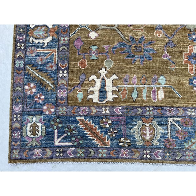 Oushak Handmade Wool Rug in Olive Brown and Blue For Sale - Image 6 of 10