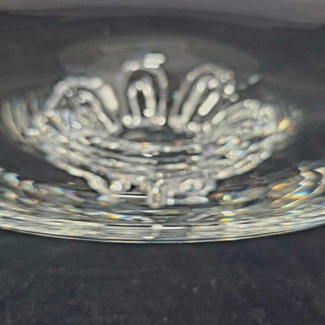 Vintage Steuben Heavy Large Crystal Art Glass Foot Coronet Bowl signed. It is heavy, and it weighs around 4 lbs. The dish...