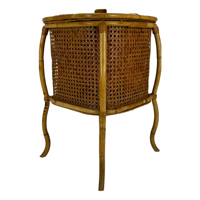 Mid-Century Bamboo and Wicker Storage Box, Italy, 1960s For Sale