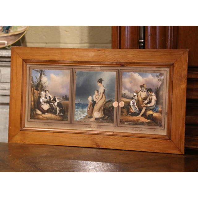 Decorate a bedroom or study with this charming antique framed watercolors. Crafted in France circa 1860 and set in a pine...
