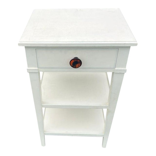 1990s White Painted Nightstand With Drawer & Open Shelving For Sale