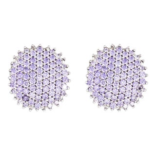 3 Carat Tanzanite Earrings Estate 14 Karat Gold Clip-On Backings Round Pave Set - 2 Pieces For Sale