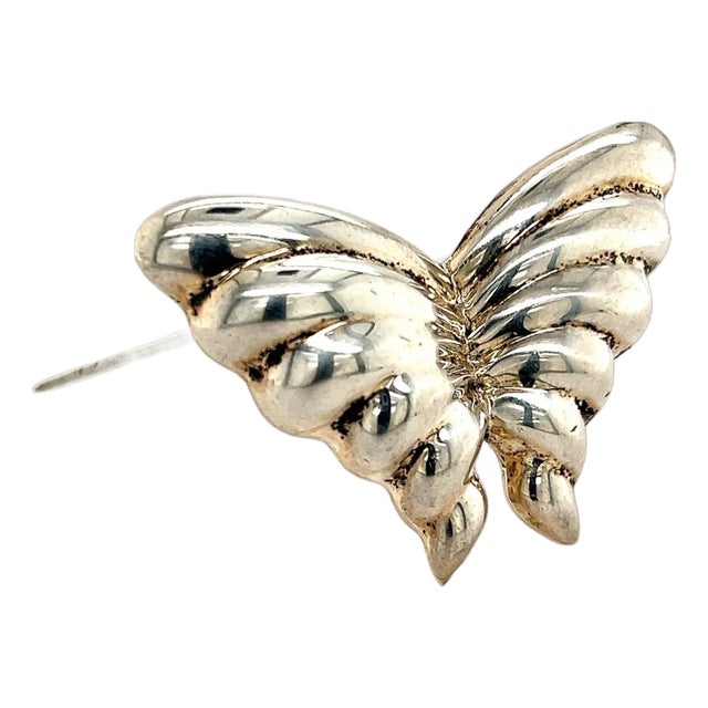 1990s Tiffany & Co Estate Butterfly Brooch Sterling Silver For Sale