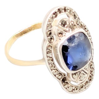 Ring in Gold with Silver Setting and Blue Stone For Sale