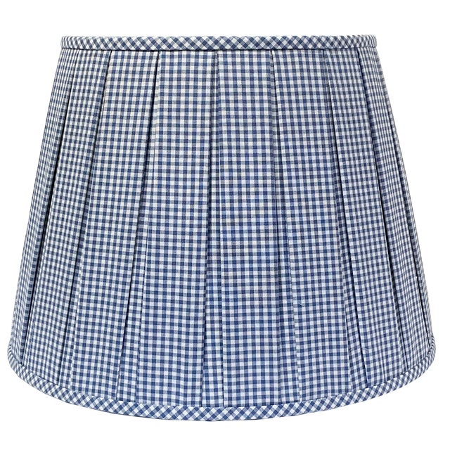 Denim Blue Box Pleated Gingham Lamp Shade, 10x14x10 Chairish
