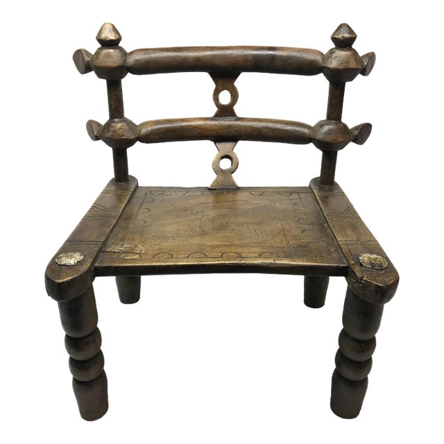 Vintage African Wood Chair For Sale