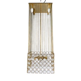 Brass Chandelier with Glass Elements attributed to Gaetano Sciolari For Sale