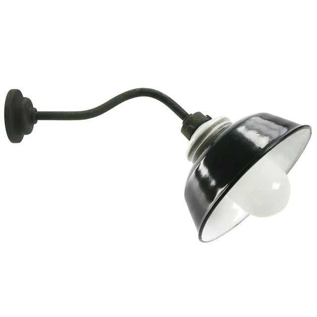 Mid-Century Modern Vintage Industrial Black Enamel, Porcelain & Opaline Glass Wall Light For Sale - Image 3 of 5