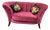 1940s Pink Velvet Upholstered Loveseat With Tufted Back and Decorative Floral Pillows For Sale