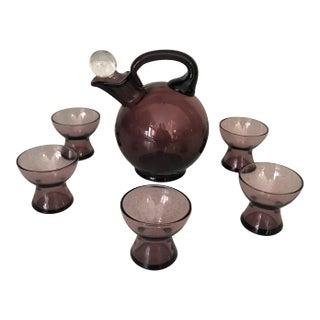 Art Deco Amethyst Glass Decanter Set- 6 Pieces For Sale
