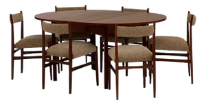 Vintage Teak and Fabric Dining Chairs, 1970s, Set of 6