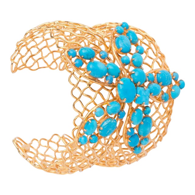 Gianna Cuff in Turquoise & Gold For Sale