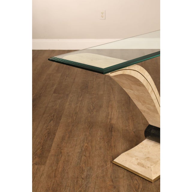 Cream Postmodern Glass Top Travertine Console Table For Sale - Image 8 of 18