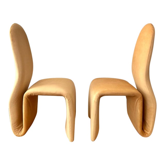 Jan Ekselius Attributed 1970's Pair of Side Chairs Newly Upholstered in Amber Color Cotton Linen For Sale