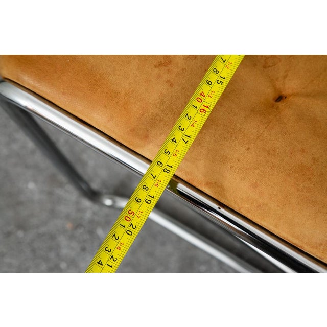 1960s Mid Century Danish Modern Dining Chairs Set 5 Tan Leather Attributed to Sam Larsson Dux Metal For Sale - Image 12 of 12