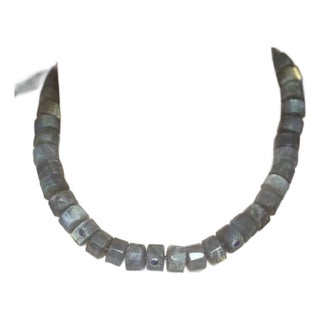 Grand Labradorite Necklace With Blue Sapphires & 14k Gold For Sale