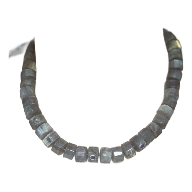 Grand Labradorite Necklace With Blue Sapphires & 14k Gold For Sale