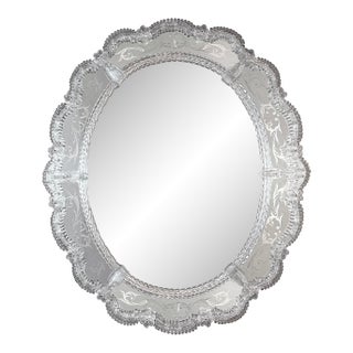Venetian Reverse-Etched Oval Mirror For Sale