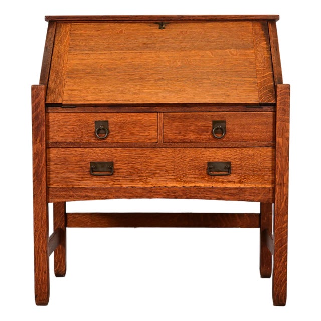 Stickley Brothers Antique Mission Oak Arts & Crafts Drop Front Secretary Desk, Circa 1900 For Sale