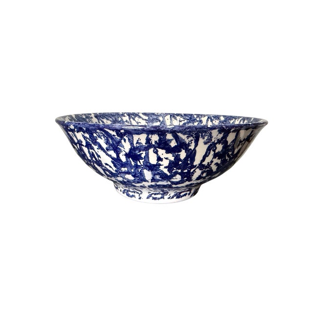 Vintage Italian Stoviglierie Hand-Painted Blue & White Spongeware Ceramic Serving Bowl | Made in Italy A charming and...