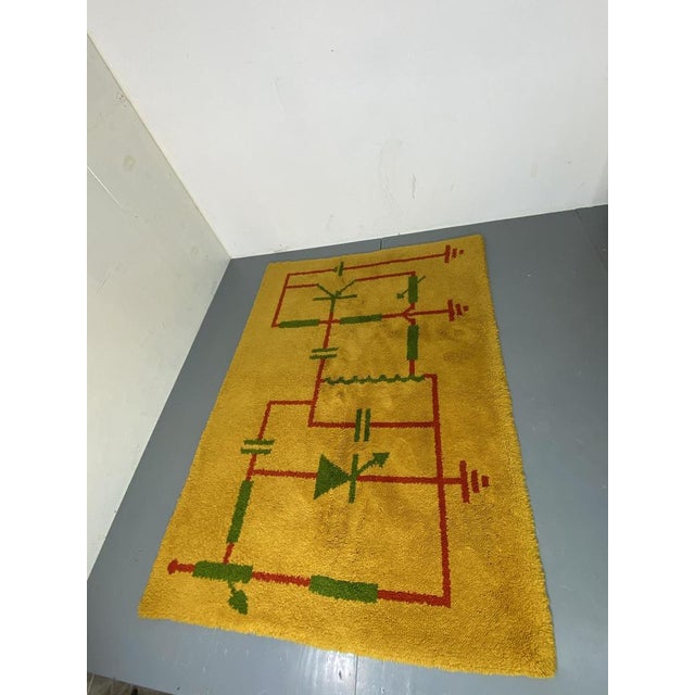 Mid-Century Art Deco Modernist Yellow, Red, Green Wool Rug, 1930s For Sale - Image 14 of 17