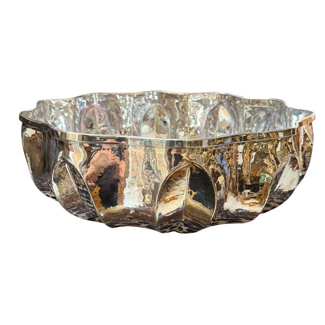 Modern Italian Hand Pounded Silver Plated Serving Bowl. Marked Made In Italy.