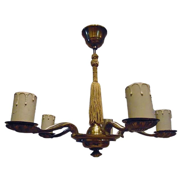 Art Deco Chandelier in Brass, 1940s For Sale