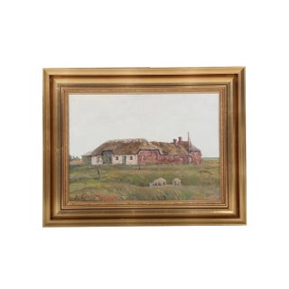 Sergius Frost, Painting of a Danish Farmhouse, 1950s, Oil on Canvas, Framed For Sale