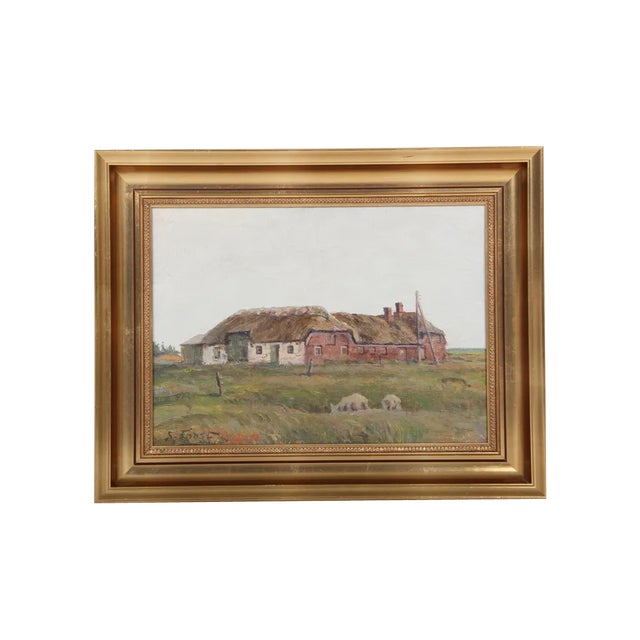 Sergius Frost, Painting of a Danish Farmhouse, 1950s, Oil on Canvas, Framed For Sale