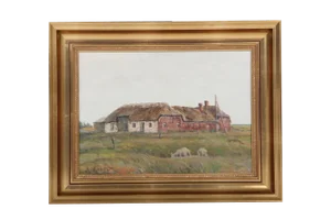 Sergius Frost, Painting of a Danish Farmhouse, 1950s, Oil on Canvas, Framed
