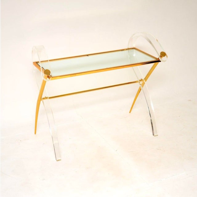Vintage Italian Acrylic Glass and Gold Finish Console Table, 1970s For Sale - Image 11 of 11