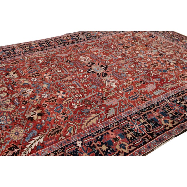 Antique Red Heriz Persian Handmade Wool Rug For Sale In New York - Image 6 of 11