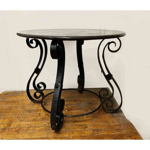 Metal Antique Iron Table With Round Marble Top For Sale - Image 7 of 7