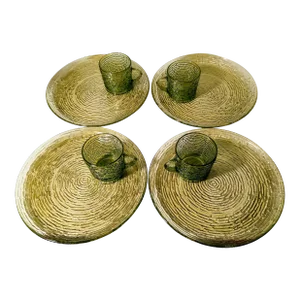 1960s Anchor Hocking Avocado Green Sorren Plates Set- 8 Pieces