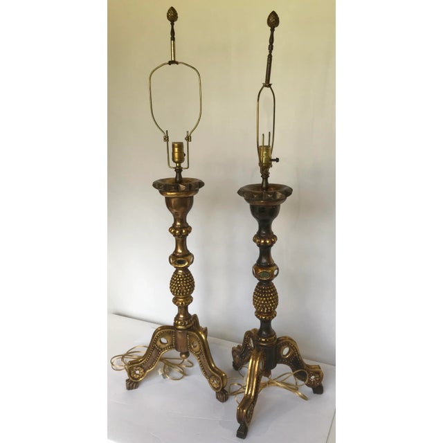 1960s Mirrored Moorish Tri Pod Adjustable Table Lamps a Pair For Sale - Image 5 of 13