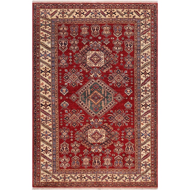 Southwestern Super Kazak Red/Beige Wool Rug - 5'7'' X 8'8'' For Sale - Image 10 of 10