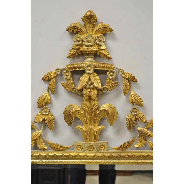 Vintage Adam Style Italian Carved Gold Giltwood Leafy Scroll Console Wall Mirror For Sale - Image 9 of 11
