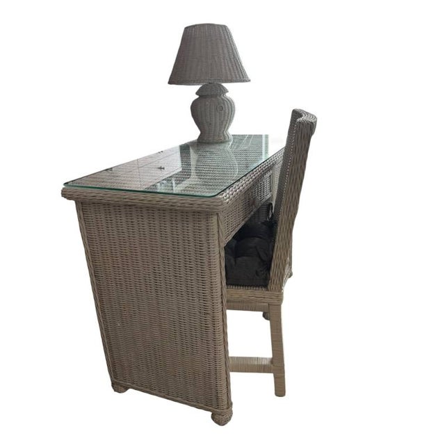 Vintage Wicker Table Desk Lamp, White, 14x19" For Sale - Image 4 of 6