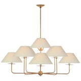 Niermann Weeks for Visual Comfort Signature Kelley Large Chandelier in Gilded Iron with Linen Shades For Sale