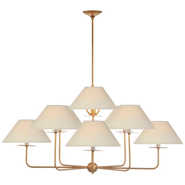 Niermann Weeks for Visual Comfort Signature Kelley Large Chandelier in Gilded Iron with Linen Shades For Sale
