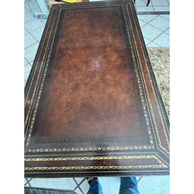 American Vintage Maitland-Smith Leather Topped Writing Desk For Sale - Image 3 of 10