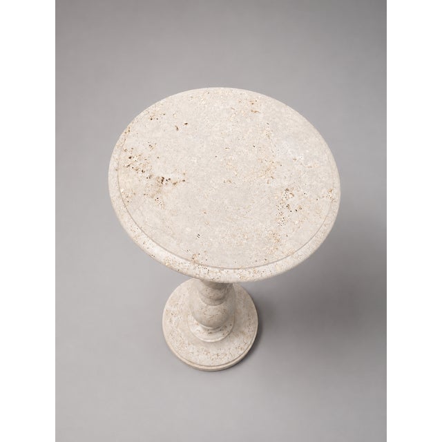 Handcrafted Travertine Pedestal Side Table, 15" Round X 24"h | Stone Drink & Accent Table For Sale - Image 4 of 9