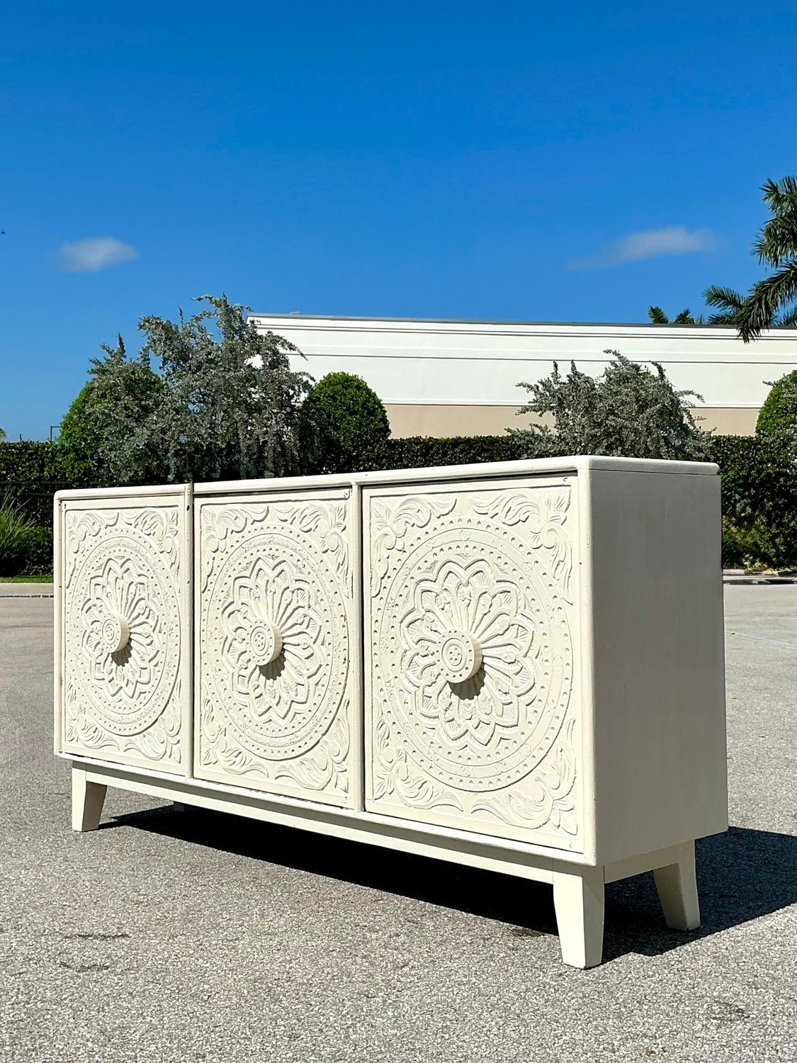 Vintage Hand Carved Credenza - Side view
