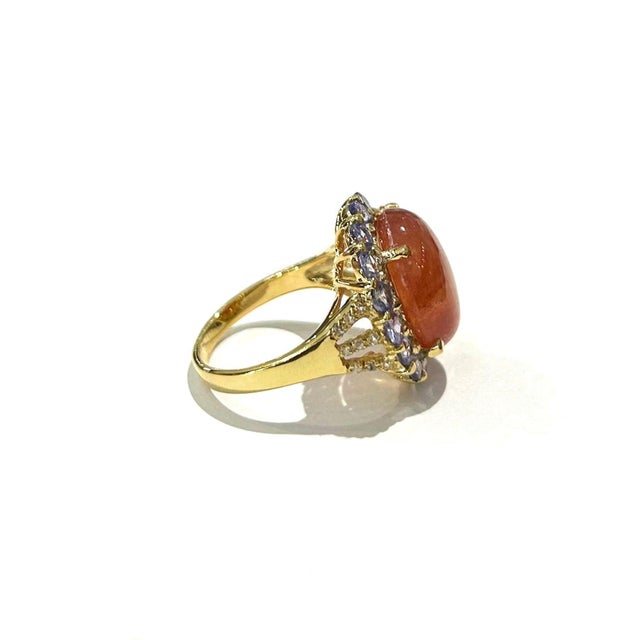Orange Bochic “Capri” Vintage Orange Opal & Tanzanite Cocktail Ring — 18K Gold & Silver For Sale - Image 8 of 11