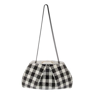 1990s Judith Leiber Pouch Leather Shoulder Clutch Day Evening Bag Checkered Vintage For Sale