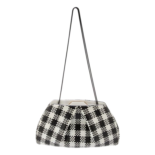 1990s Judith Leiber Pouch Leather Shoulder Clutch Day Evening Bag Checkered Vintage For Sale