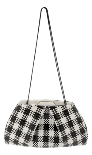 1990s Judith Leiber Pouch Leather Shoulder Clutch Day Evening Bag Checkered Vintage