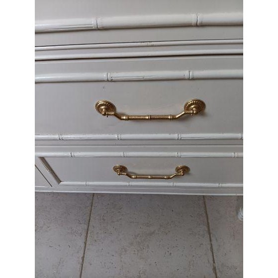 Ornamental & Decorative Materials 1970s Hollywood Regency Faux Bamboo Style White Dresser 6 Drawer Gold Handles For Sale - Image 7 of 13