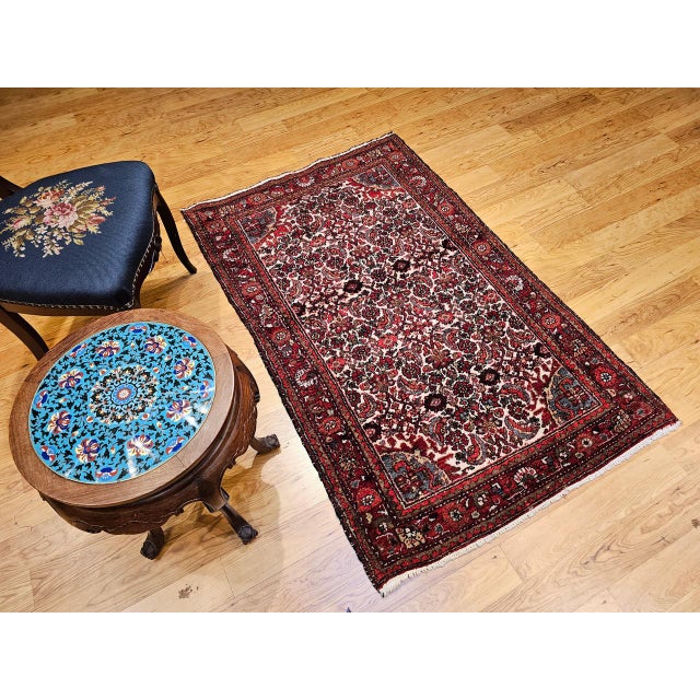 Vintage Persian Malayer Area Rug, Hand-Knotted Wool, Geometric Pattern, 3x5, Ivory & Red For Sale - Image 13 of 13