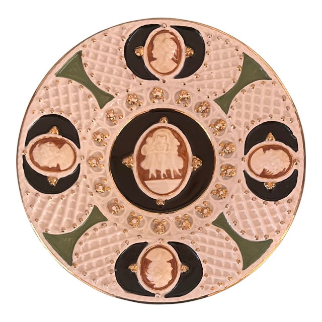 Antique Handpainted Art Deco Decorative Centerpiece Cameo Plate For Sale
